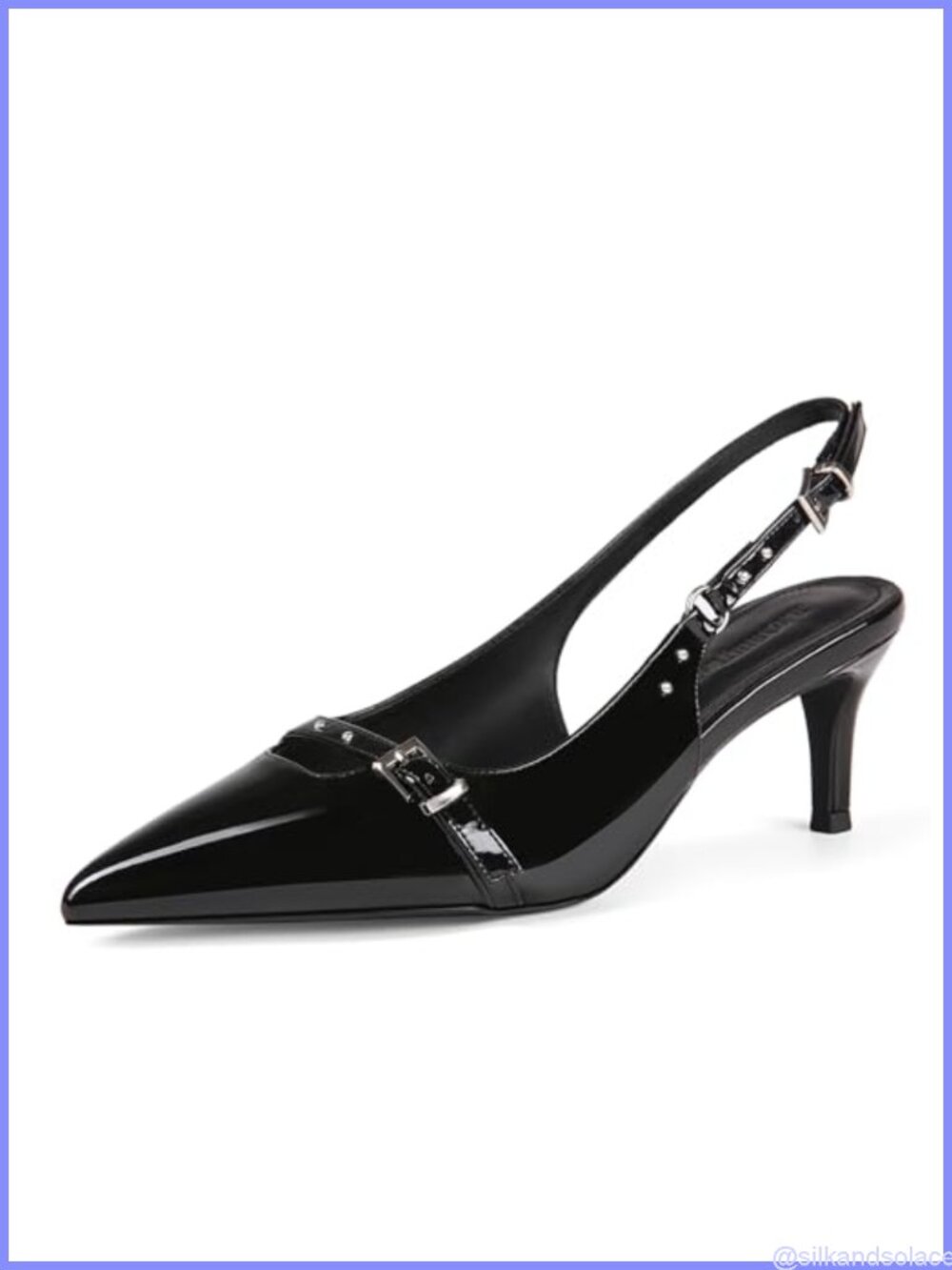 Slingback Heels Pointed Toe Slip On Kitten Heel Patent Leather Pumps Dress Shoes